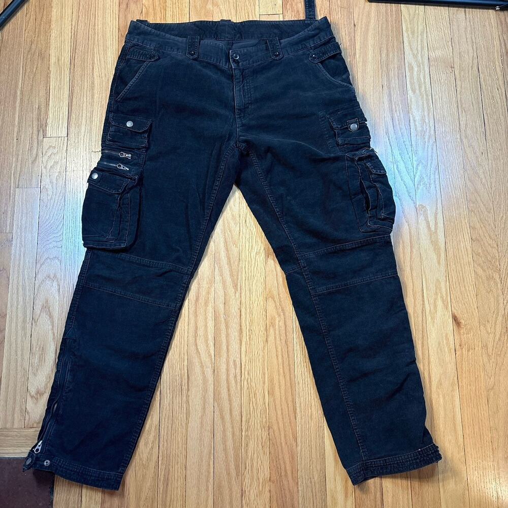 VTG Polo Ralph Lauren 38 Cargo Pants Black Corduroy Paratrooper Military Pockets
